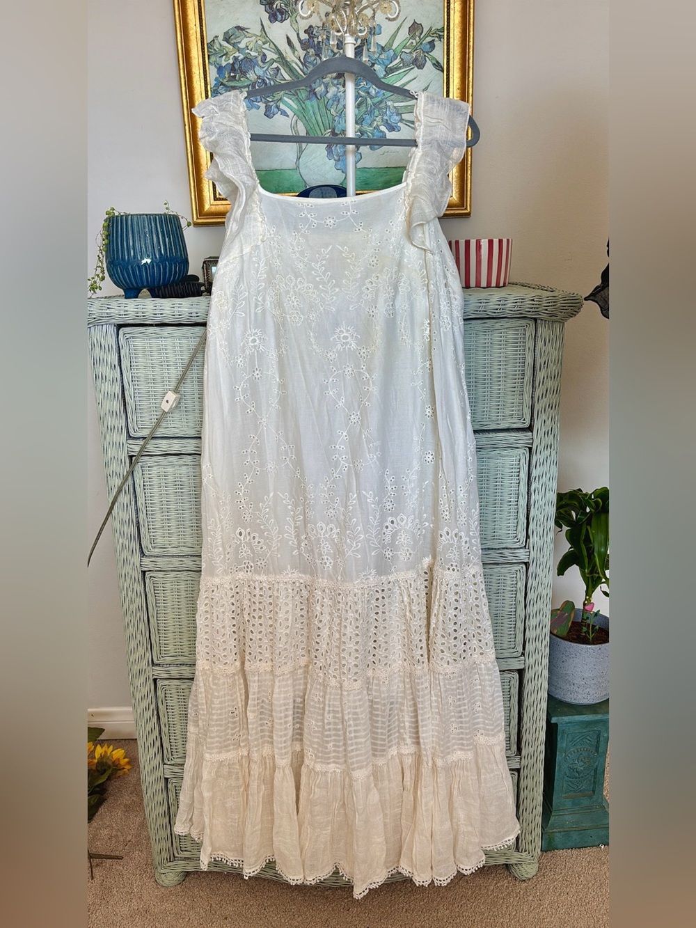 Anthropologie eyelet maxi dress Payal Jain in ivory bohemian cottagecore dress
